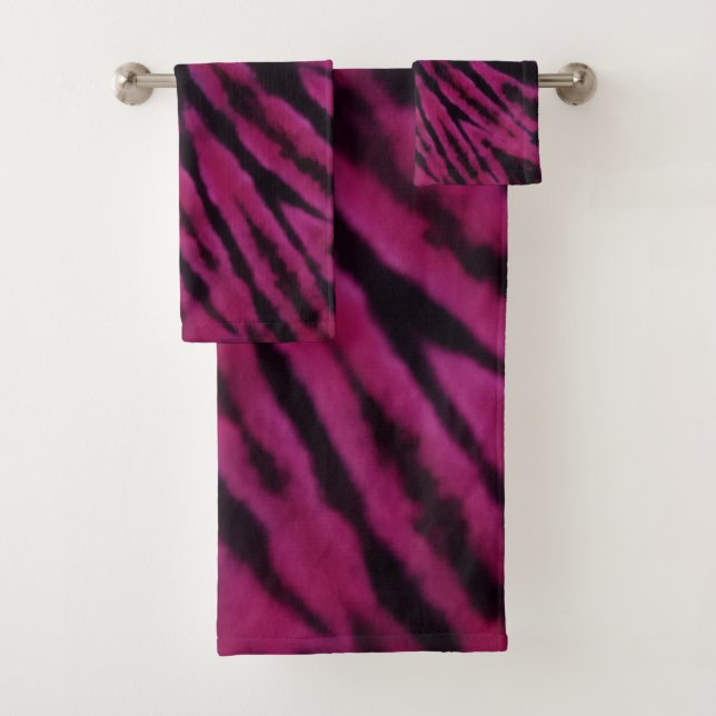 Tie-Dye Purple Pink Black Hippie Retro Pattern  Bath Towel Set (Insitu)