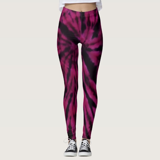 Tie-Dye Purple Pink Black Hippie Retro Pattern  Leggings (Front)