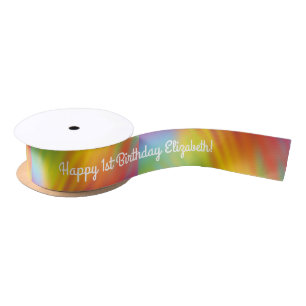 Tie Dye Rainbow Birthday Party Kids Cute Satin Ribbon