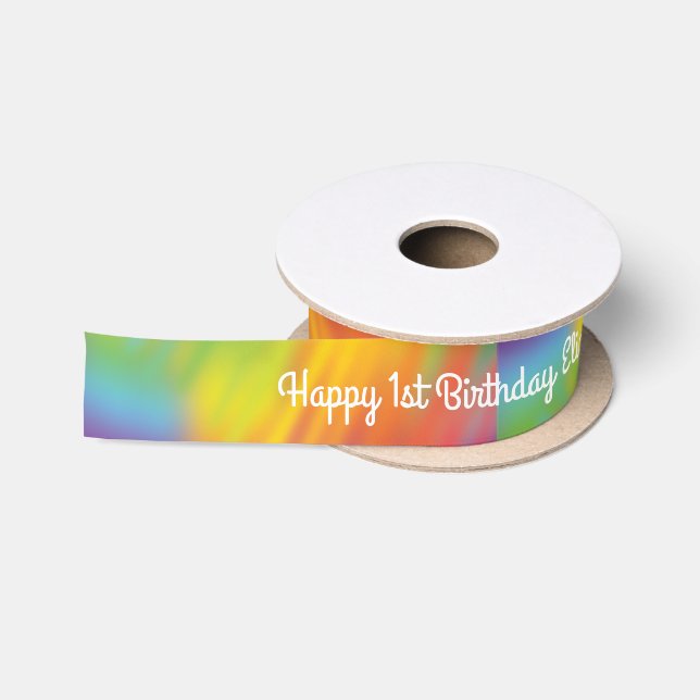 Tie Dye Rainbow Birthday Party Kids Cute Satin Ribbon (Spool)