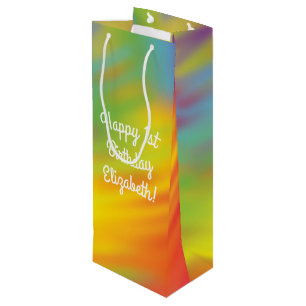 Tie Dye Rainbow Birthday Party Kids Cute Wine Gift Bag