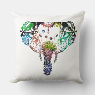 Tie dye rainbow line tangle elephant throw pillow
