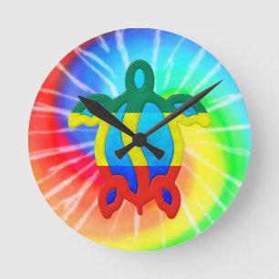 Tie Dye Rasta Honu Turtle Round Clock