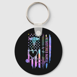 Tie Dye Registered Nurse Rn Ekg Stethoscope Nursin Keychain