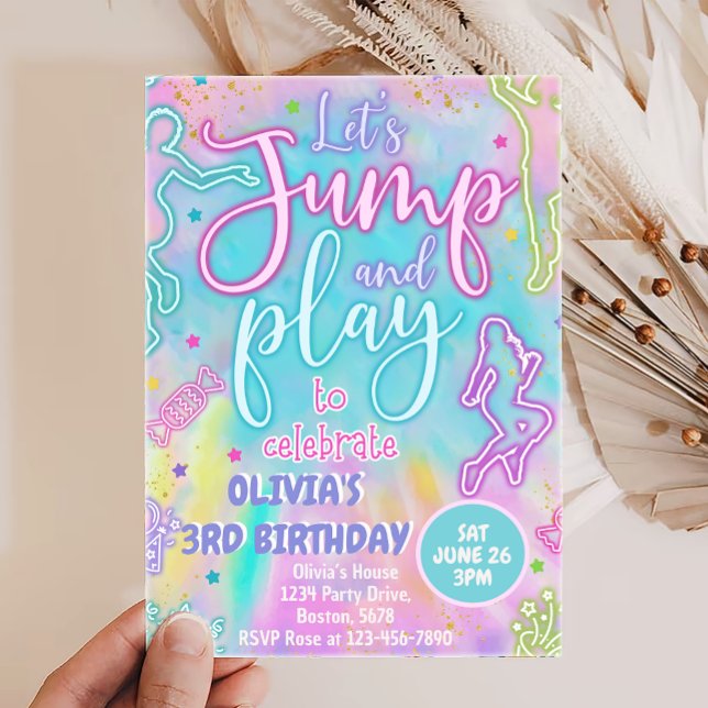 Tie Dye Retro Jump and Play Birthday Invitation (Creator Uploaded)