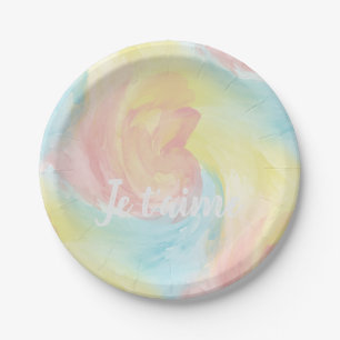 Tie-Dye Retro Pastel Painterly Watercolor in Love Paper Plate