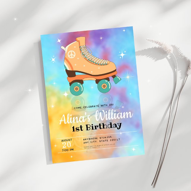 Tie Dye Roller Skate Birthday Invitation (Creator Uploaded)