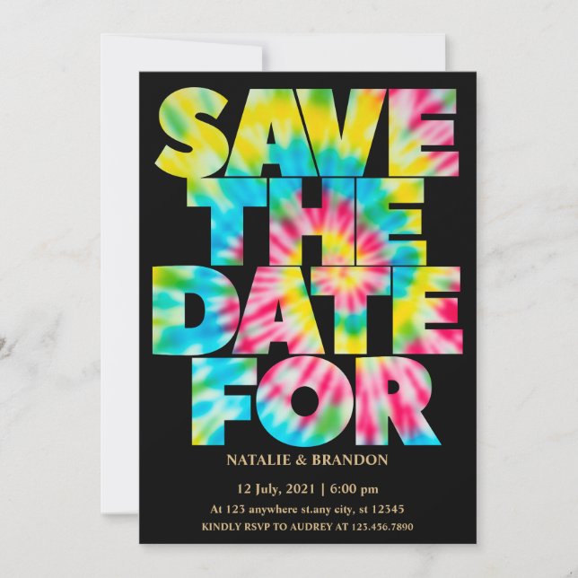 Tie Dye Save the Date Invitation (Front)