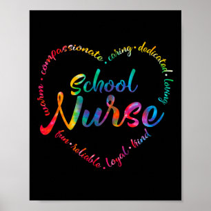 Tie Dye School Nurse Heart Word Nursing Nurse Day Poster