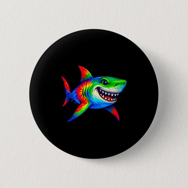 Tie-dye Shark Peace Sign Hipe  2 Inch Round Button (Front)