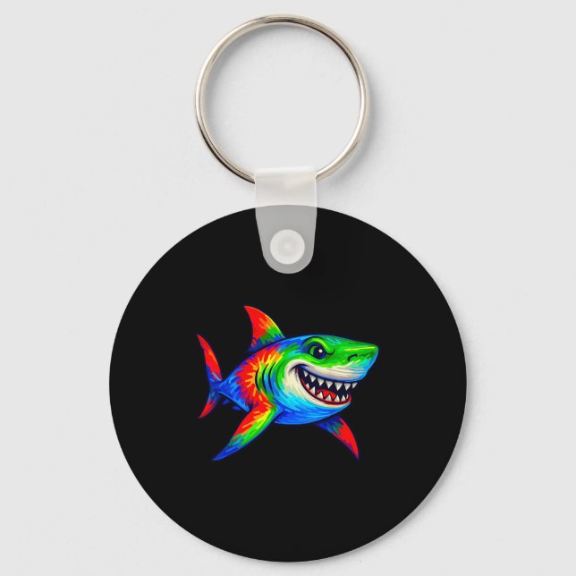 Tie-dye Shark Peace Sign Hipe  Keychain (Front)