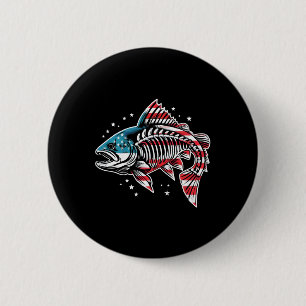 Tie Dye Skeleton Salmon American 4th Of July Fish 2 Inch Round Button