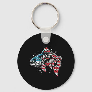 Tie Dye Skeleton Salmon American 4th Of July Fish Keychain