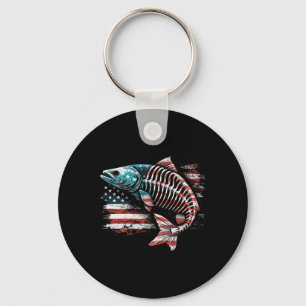 Tie Dye Skeleton Salmon American 4th Of July Fish Keychain