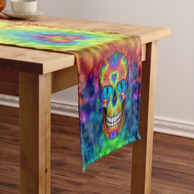 Tie Dye Skull Dead Zombie Undead Table Runner (In Situ)