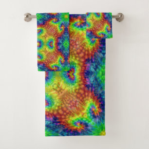 Tie Dye Sky Vintage Fractal Kaleidoscope Bath Towel Set