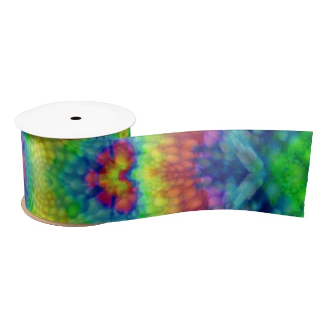 Tie Dye Sky Vintage Fractal Kaleidoscope Satin Ribbon (Spool)