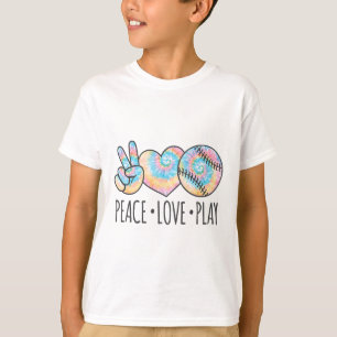 Tie Dye Softll For Teen Girls Peace Love Play T-Shirt