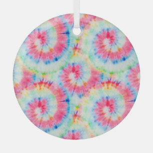 Tie Dye Spiral, watercolor art. Glass Ornament