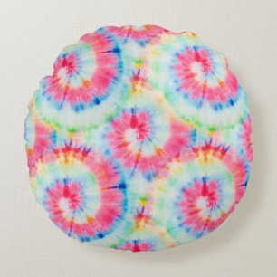 Tie Dye Spiral, watercolor art. Round Pillow