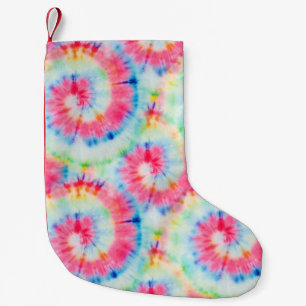 Tie Dye Spiral, watercolor art. Small Christmas Stocking
