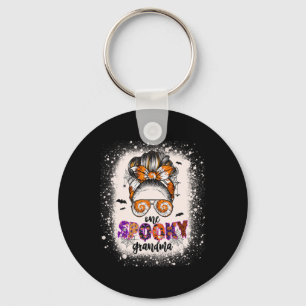 Tie Dye Spooky Grandma Halloween Monster Messy Bun Keychain
