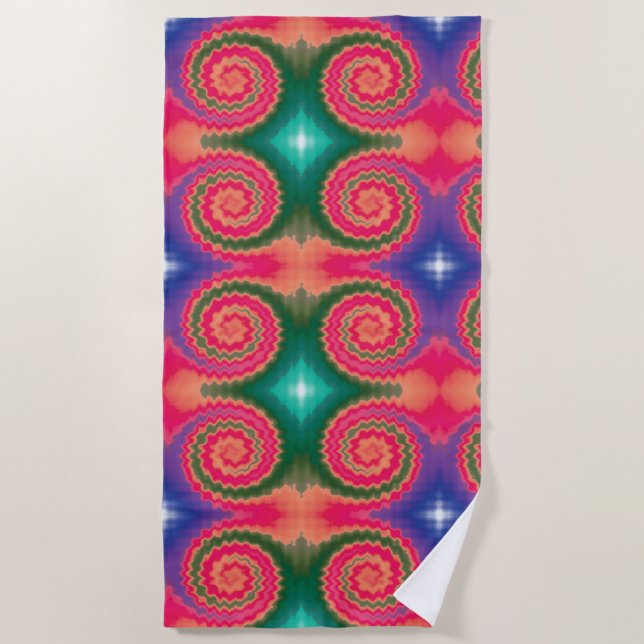 Tie dye swirl funky retro groovy colourful pattern beach towel (Front)