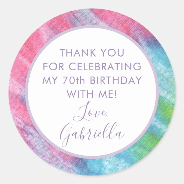 Tie Dye Thank You Birthday Party Favour Classic Round Sticker (Front)