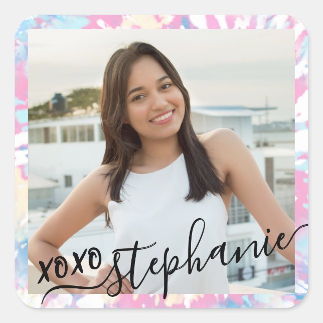 Tie Dye Thank You Party Favour Photo Square Sticker (Front)