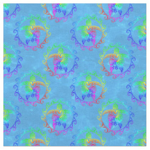 Tie Dye Tribal Turtle Moari Sun Light Blue Fabric