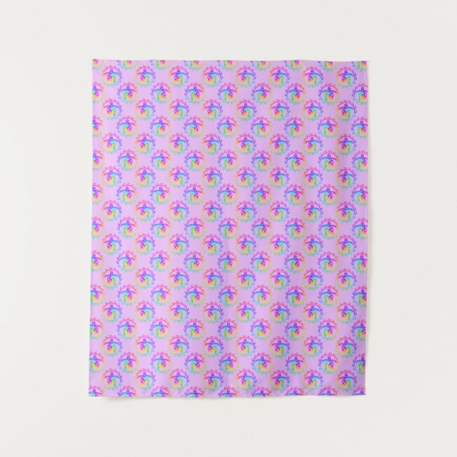 Tie Dye Tribal Turtle Moari Sun Pink Tapestry (Front)