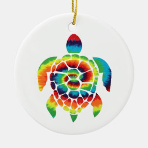 Tie Dye Turtle Ceramic Ornament