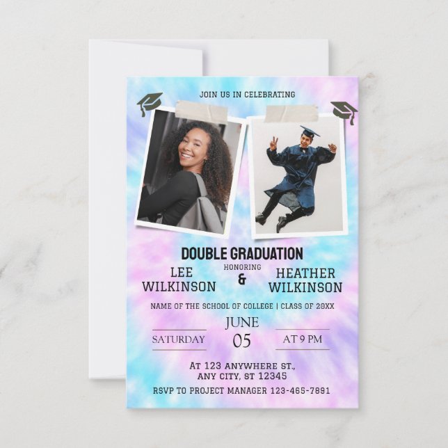 Tie Dye Twins Invitations de diplôme (Devant)