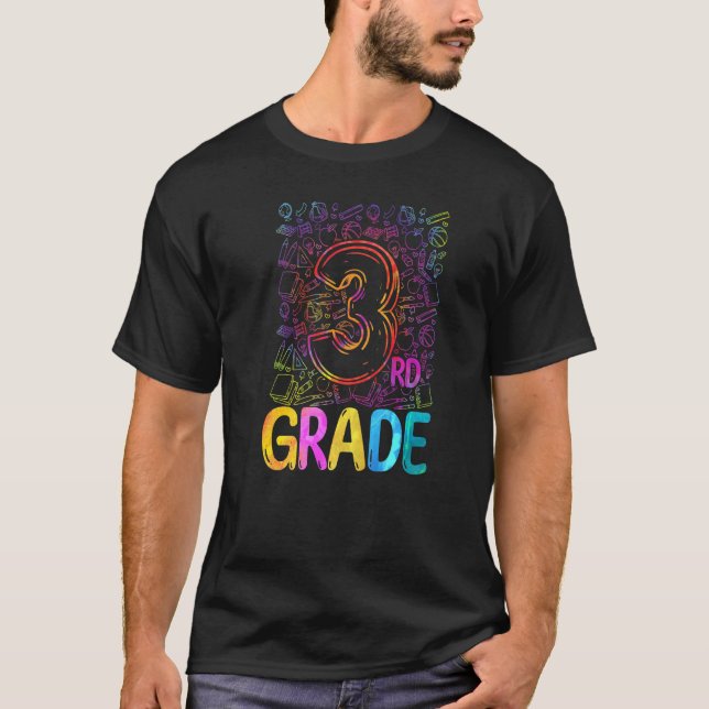 Tie Dye Typography 3rd Grade Teacher Back To Schoo T-Shirt (Front)
