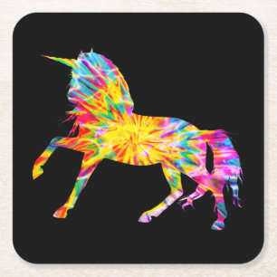 TIE DYE UNICORN SQUARE PAPER COASTER