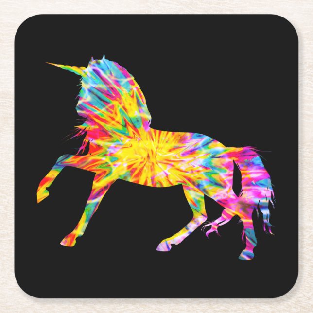 TIE DYE UNICORN SQUARE PAPER COASTER (Front)