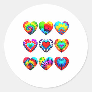 Tie Dye Valentines Colorful Hearts Day Men Women K Classic Round Sticker