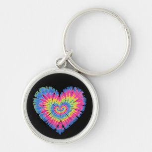 Tie Dye Valentines Colourful Hearts Day Keychain