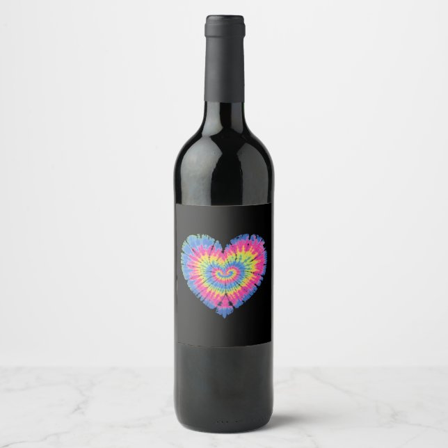 Tie Dye Valentines Colourful Hearts Day  Wine Label (Front)