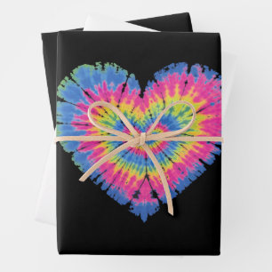 Tie Dye Valentines Colourful Hearts Day Wrapping Paper Sheet