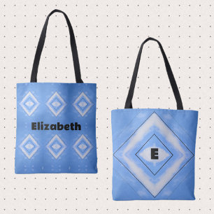 Tie-Dye White Diamonds Sky Blue Boho Chic Tote Bag