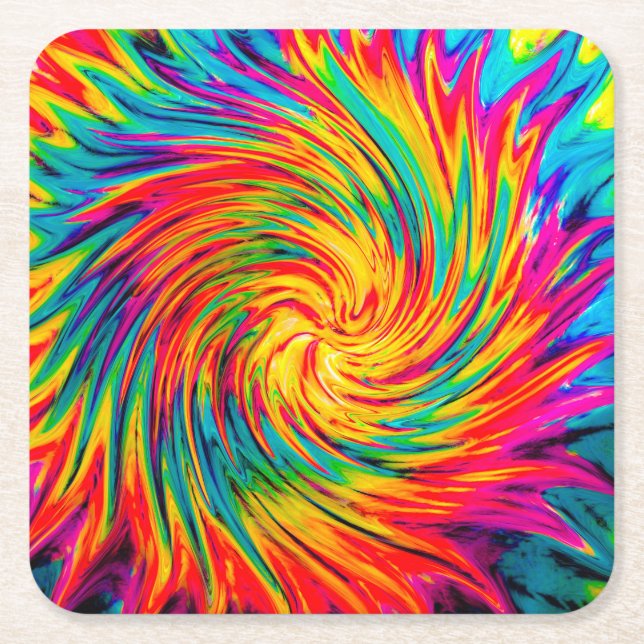 TIE DYE WIND ABSTRACT SQUARE PAPER COASTER (Front)