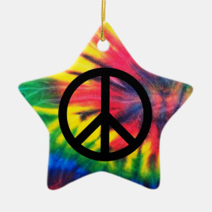 Tie Dyed Black Peace Sign Ceramic Ornament