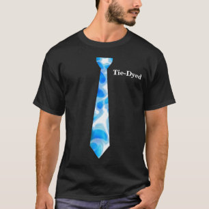 Tie Dyed Blue and White Pattern Fake NeckTie T-Shirt
