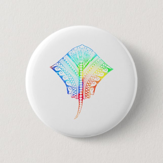 Tie Dyed Colours Tribal Stingray 2 Inch Round Button (Front)