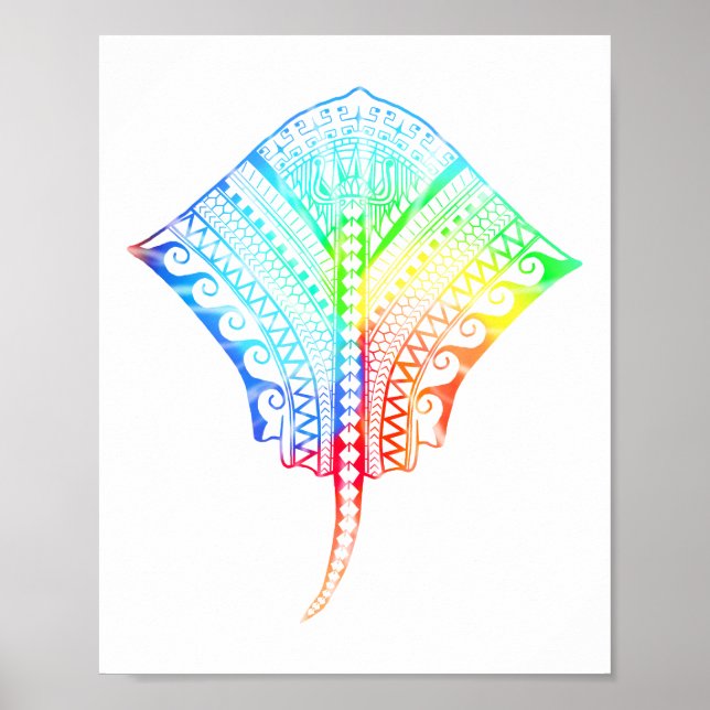 Tie Dyed Colours Tribal Stingray Poster (Front)