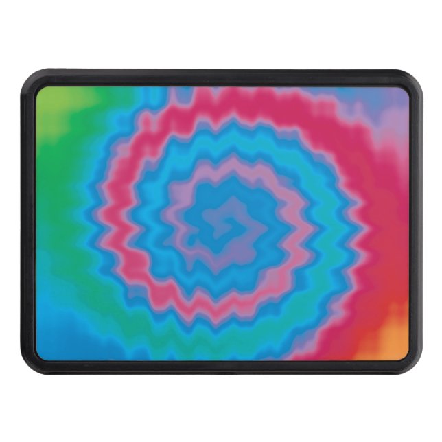 Tie dyed groovy funky retro swirl pattern cool trailer hitch cover (Front)