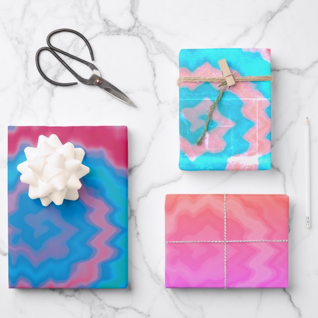 Tie dyed groovy funky retro swirl pattern cool wrapping paper sheet (Front)