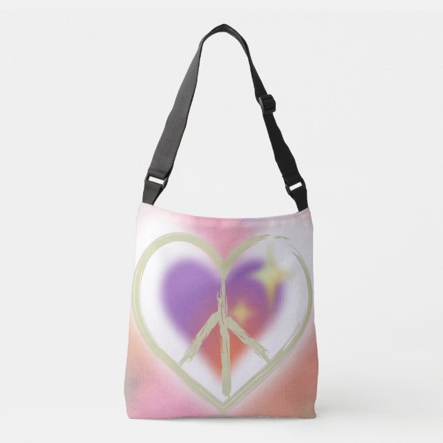 Tie Dyed Heart Peace Sign Crossbody Bag (Front)