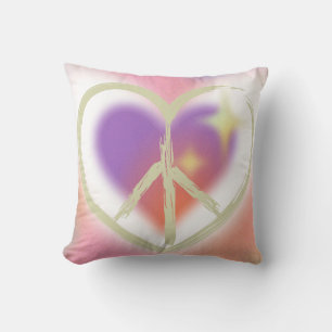 Tie Dyed Heart Peace Sign Throw Pillow
